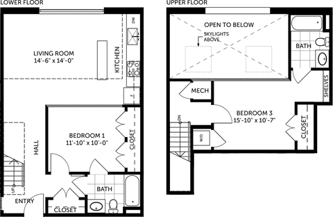 brick 2 bed- 2 bath loft 999 sqft